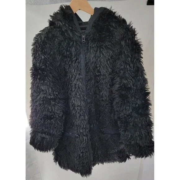 Adrienne Landau Black Modacrylic Hooded Jacket - Picture 1 of 7